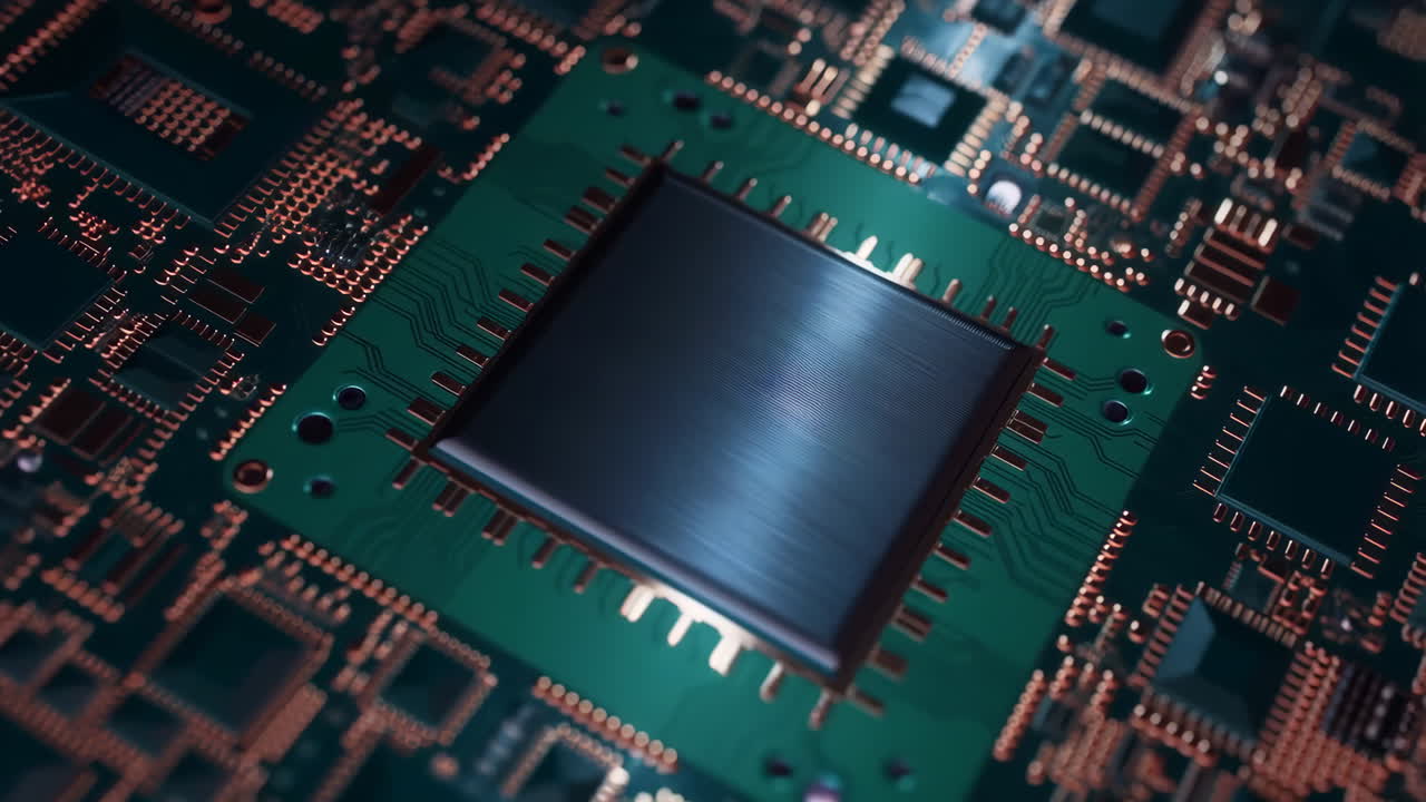 primer plano de un microchip en una placa de circuitos