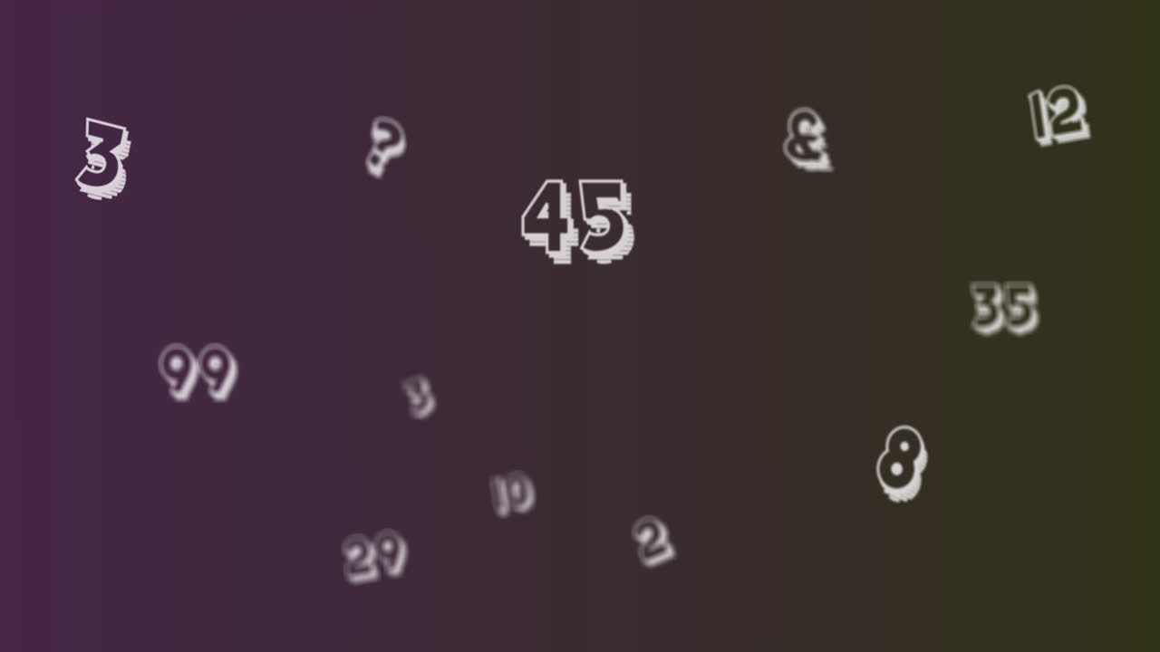 animación digital de equipos geométricos contra números y alfabetos cambiantes en fondo púrpura