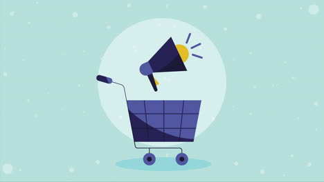 shopping cart market with megaphone animation