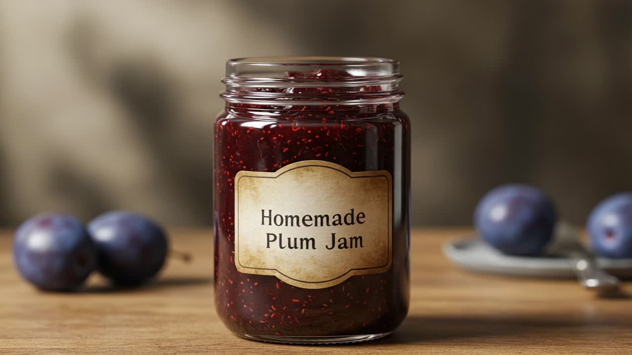 Homemade Plum Jam in a Jar with Fresh Plums