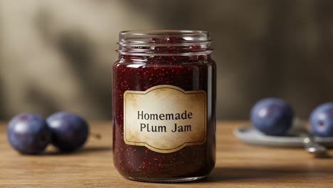 homemade plum jam in a jar with fresh plums