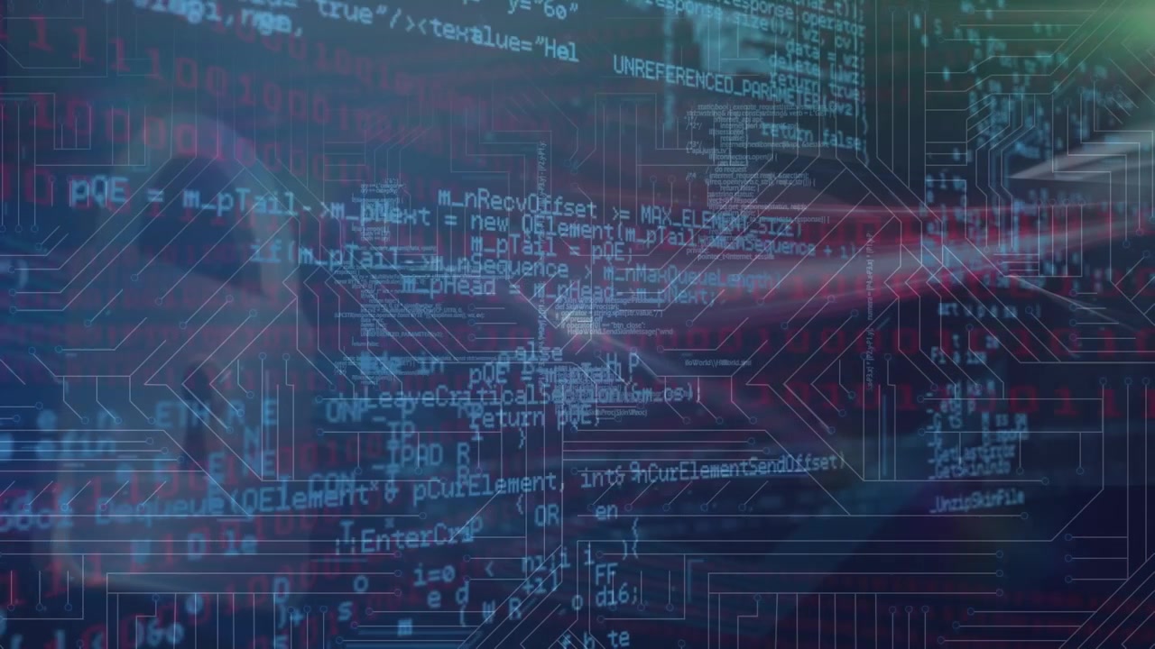 Animation of data processing with lock icon, hud elements on digital interface