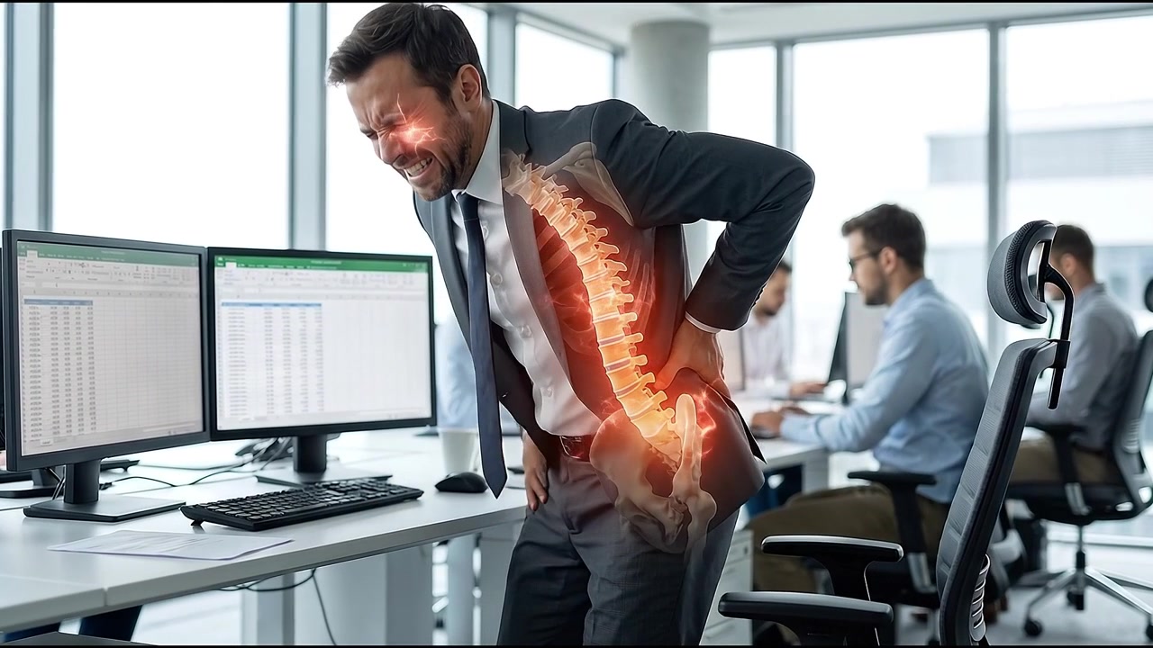 Businessman Suffering From Back Pain in Modern Office