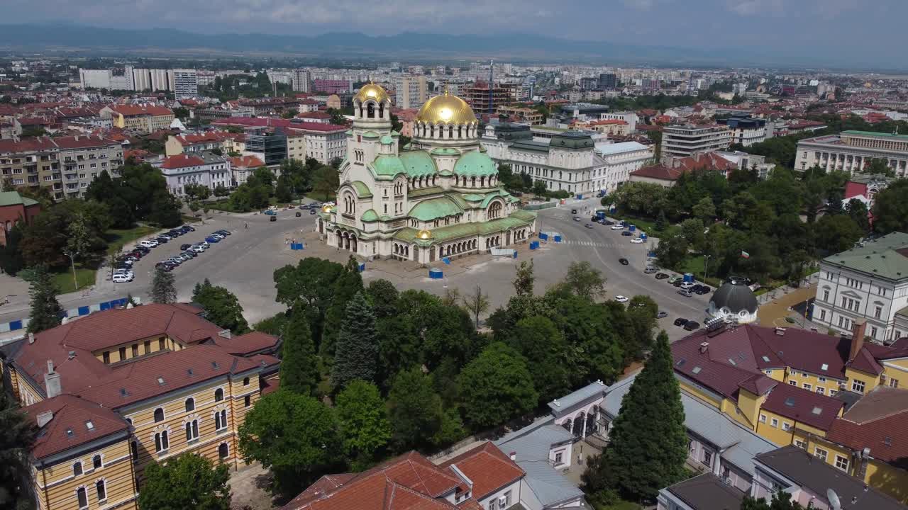 4K drone video of Orthodox Alexander Nevsky Cathedral in Sofia, Bulgaria