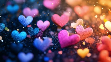 vibrant hearts bring joy!. a vibrant display of hearts in various colors sparkles against a dark background, evoking joy and celebration.