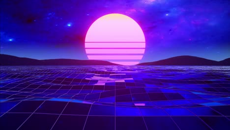 retro cyberpunk sunset landscape