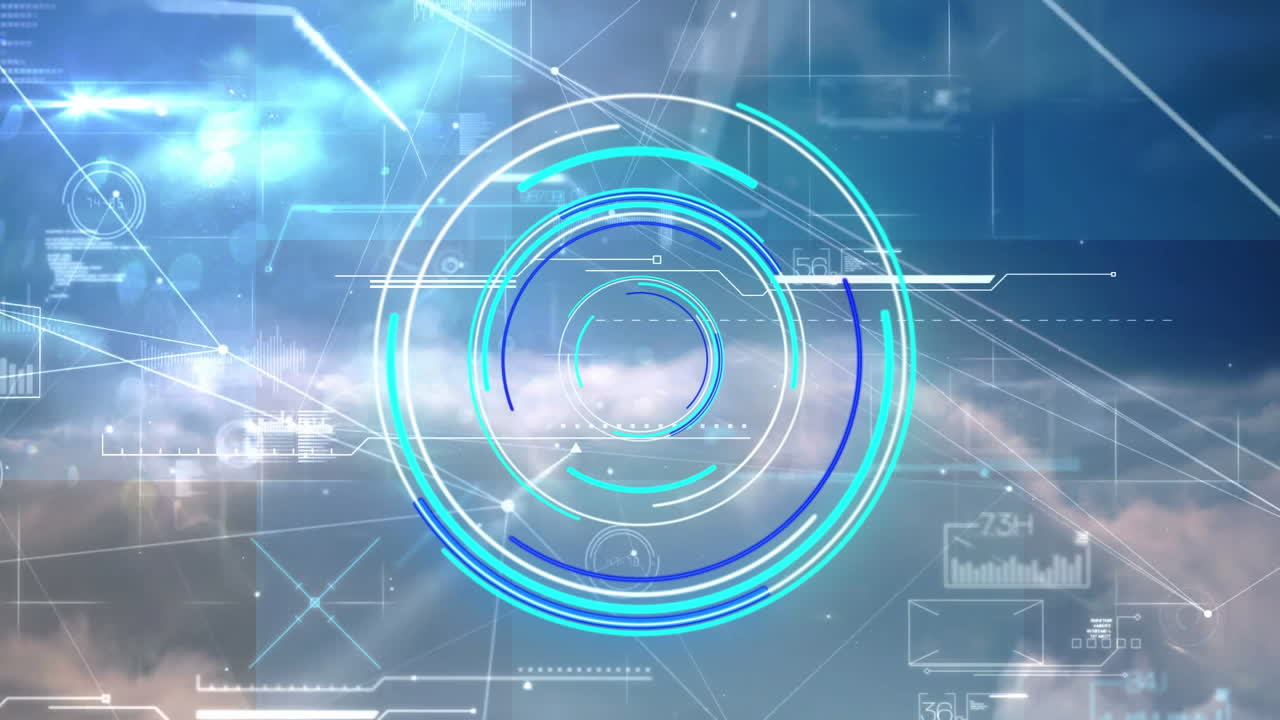 구름 위의 범위 스캐닝과 데이터 처리의 애니메이션