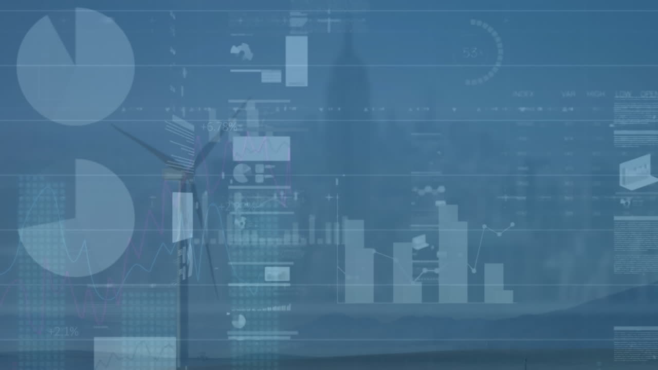 Animation of scope scanning and data processing over cityscape