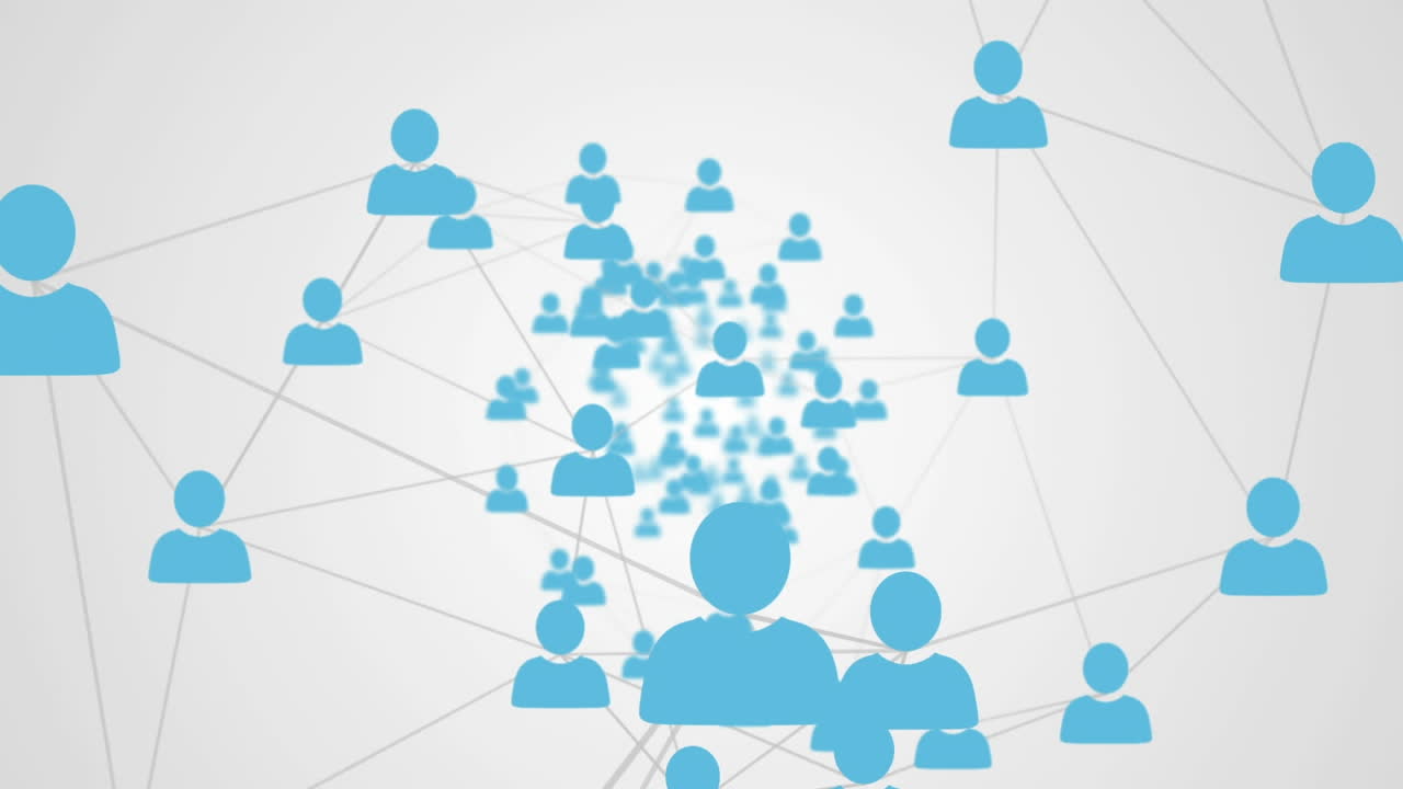 Animation of network of connections with icons on white background