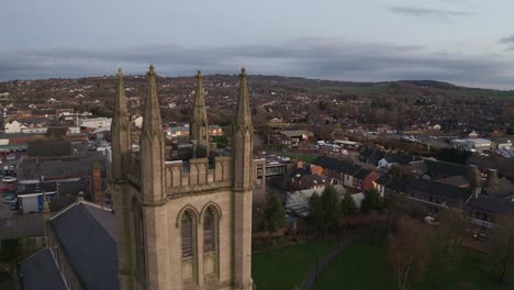 aerial view of st jame's church in the midlands, christian, roman catholic religious orthodox building in a mainly muslim area of stoke on trent in staffordshire, city of culture