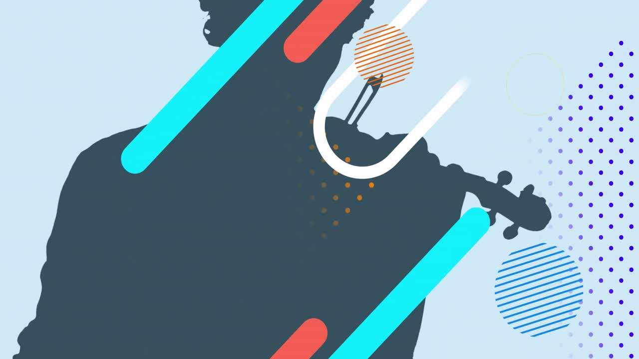 animación de formas coloridas sobre la silueta de un hombre tocando el violín