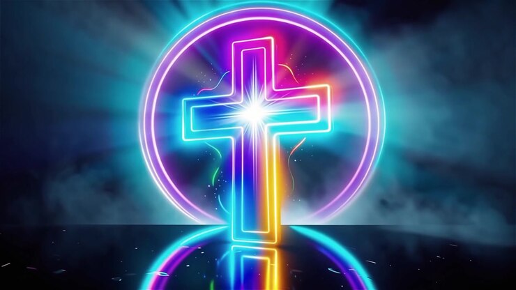 Croce Cristiana Luce Celestiale Sfondo per il Culto.