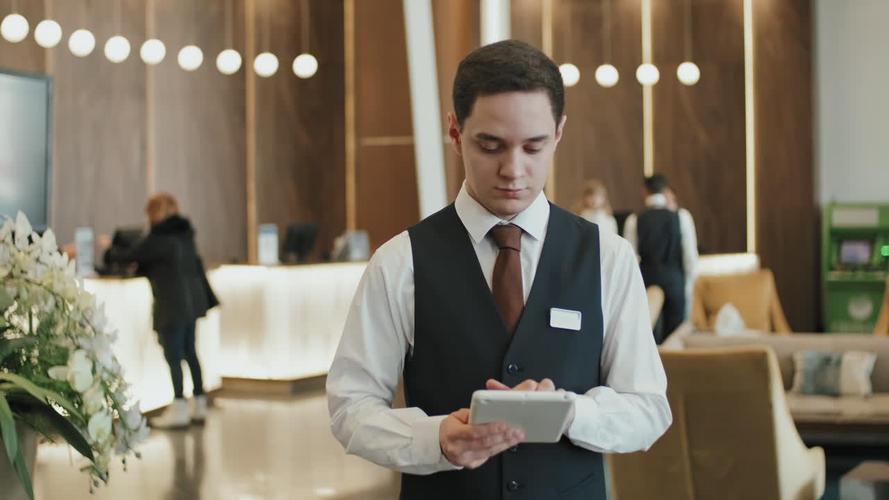 Male Receptionist in Hotel Lobby