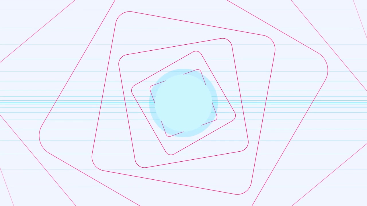 Abstract Motion Background with Rotating Pink Squares and Blue Circle