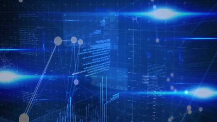 Animation of data processing on blue background