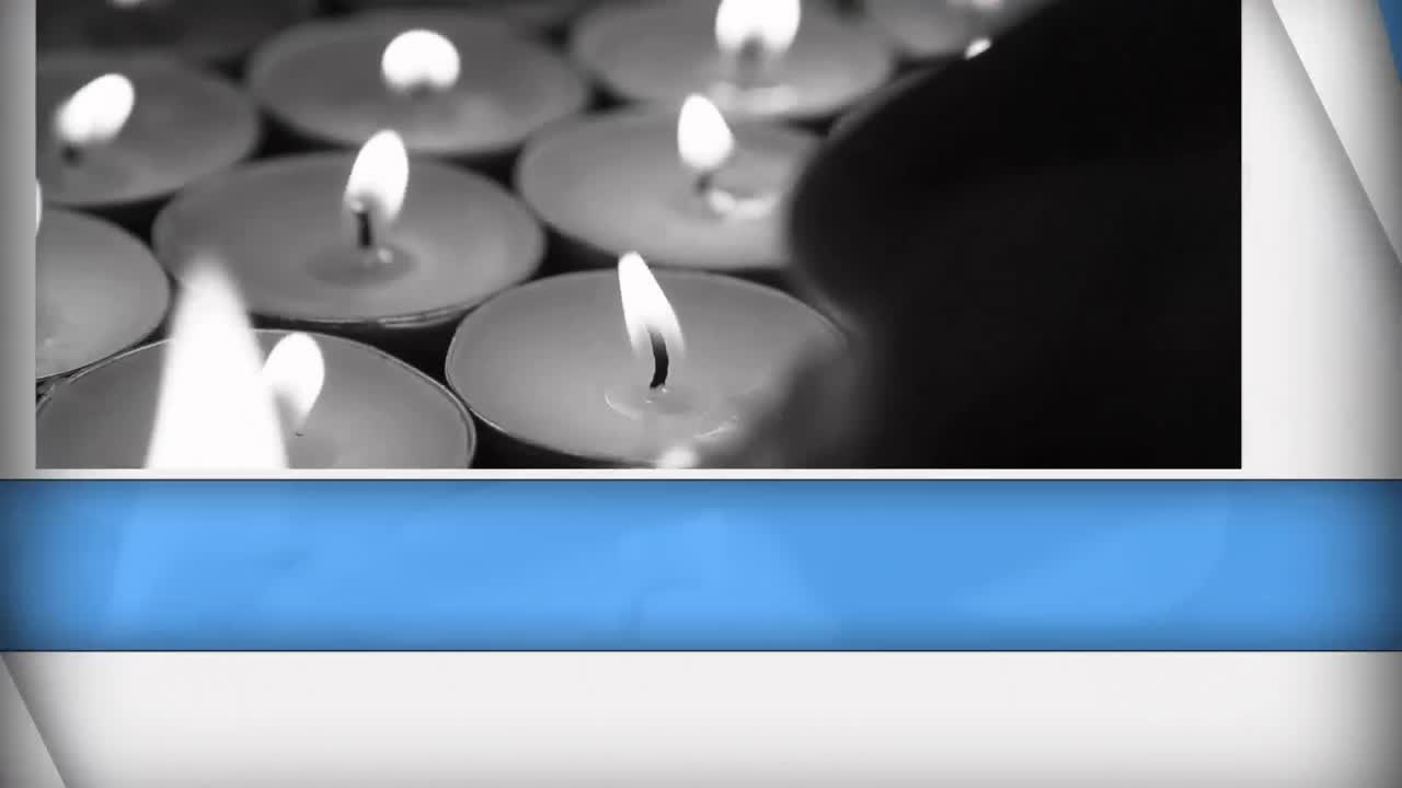 animación de paneles azules y blancos que se abren sobre velas de luz de té encendidas
