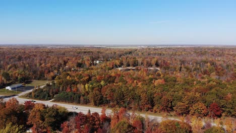 Una-Vista-Aérea-De-Alto-ángulo-Del-Follaje-Otoñal-De-Michigan