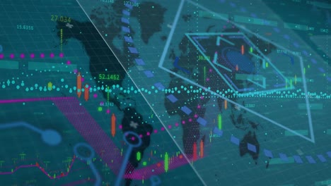 animación de escaneo de alcance y procesamiento de datos sobre el mapa del mundo