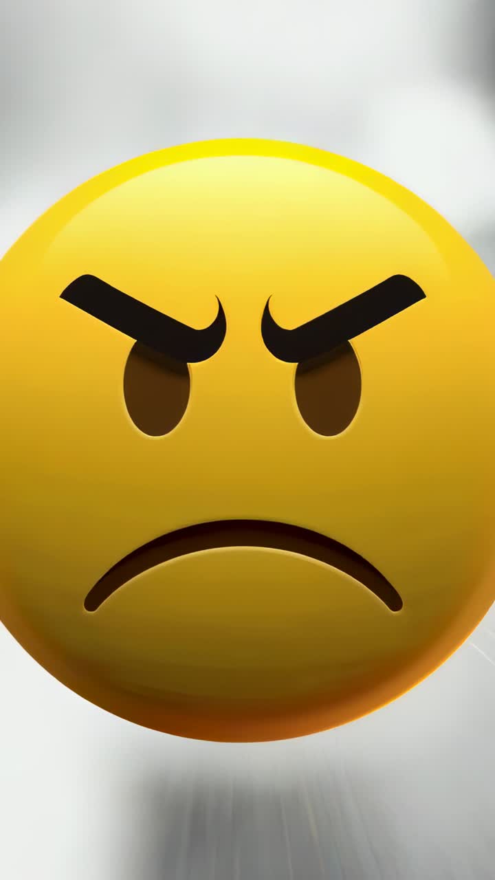 Vertikal video: Viser gul, vred emoji i abstrakt sløret rum med skiftende grå striber