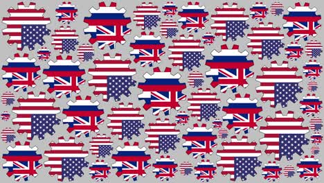 bandera estadounidense y hawaiana engranajes girando fondo