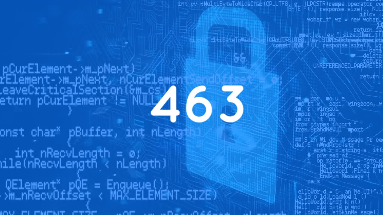 animación de números sobre el procesamiento de datos en fondo azul