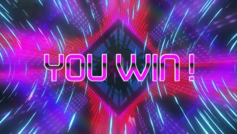 animación de usted ganar texto y luces de neón en la interfaz
