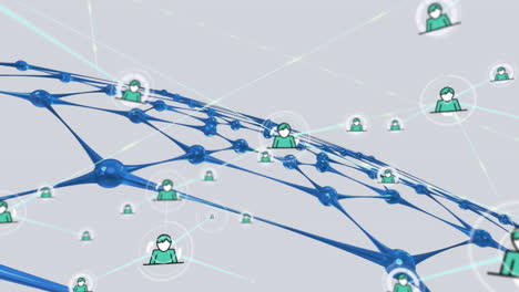 animation of network of connections with icons and shapes on white background