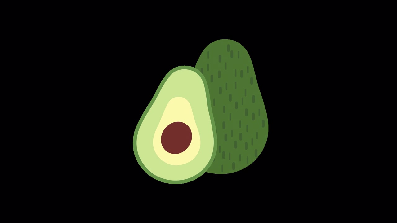 Avocado animato in stile Flat Design con nocciolo