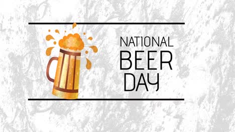 animation of national beer day text over white background