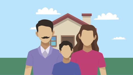pareja de padres con personajes de hijos