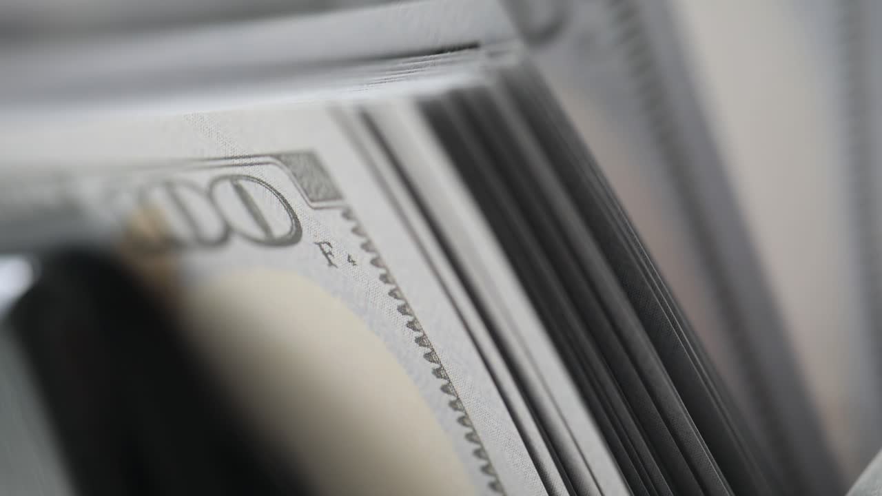 Close-up of Stack of US 100 Dollar Bills