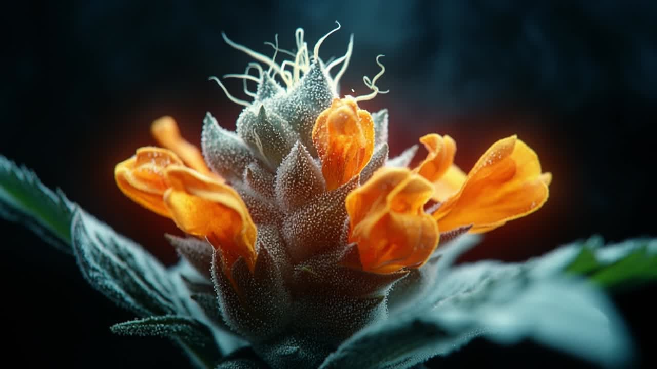 Vibrant orange flower blooming in nature. A close view of a blooming orange flower with delicate petals and unique textures against a dark background.
