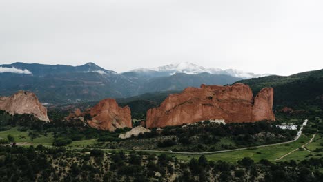 wide aerial view of garden of the gods and how it fits into the landscape of the rocky mountains