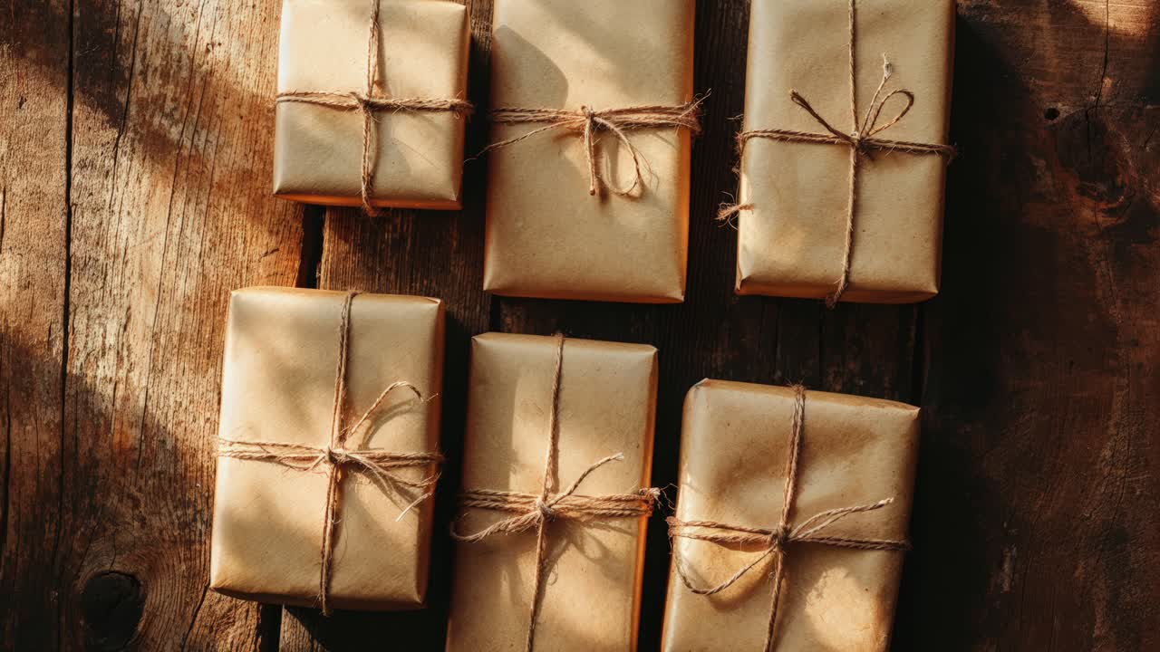 갈색 종이로 싸인 시골의 선물 상자