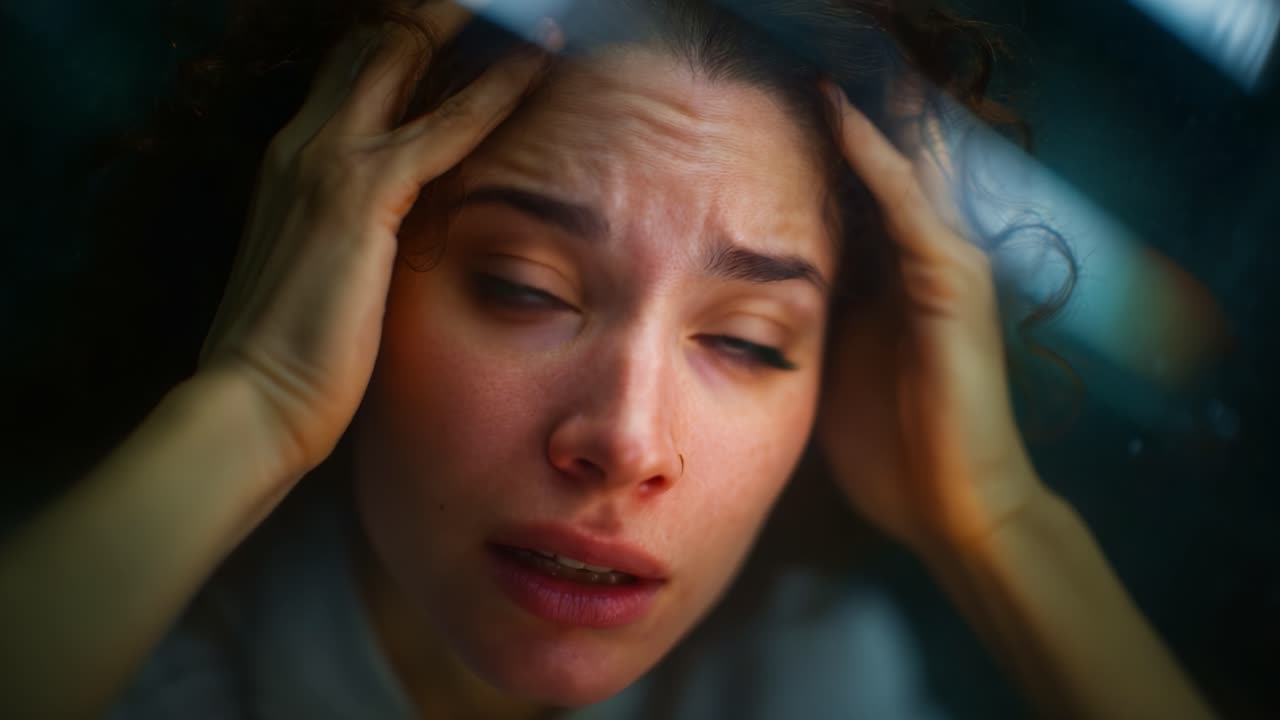 A Struggling Individual's Emotional Turmoil Captured in Two Consecutive Frames, Highlighting the Depth of Human Anxiety and Vulnerability Through Expressive Facial Features