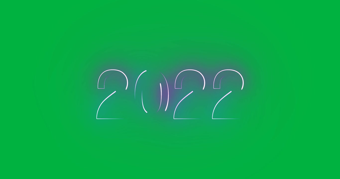 Animazione del testo neon "2022" su sfondo bianco.