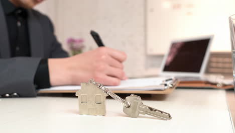 Discussion With Business meetings of real estate brokers Agent and company presidents to select a model to build a housing estate, signing a contract for Insurance protecting house
