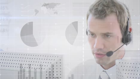 Animation-of-financial-and-statistic-data-processing-over-businessman-wearing-phone-headset
