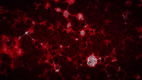 3d glowing red molecules animate in a loop on a red background for science.