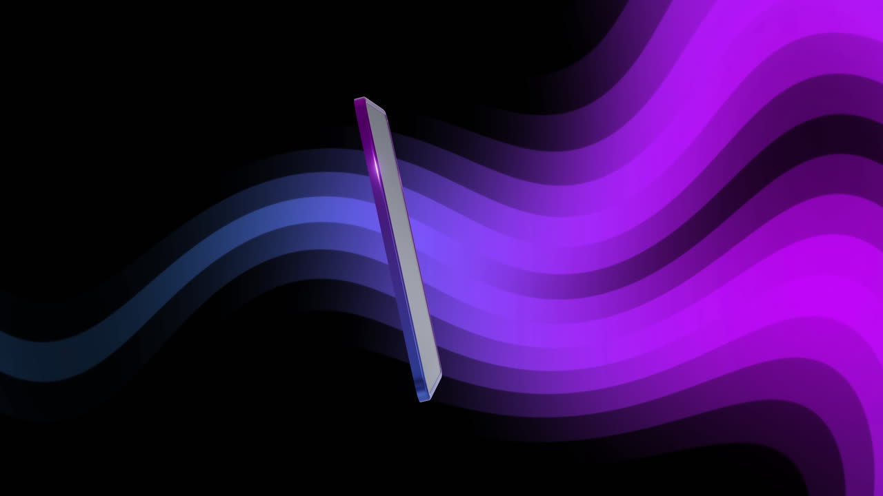 Animation of smartphone over blue and purple shapes on black background