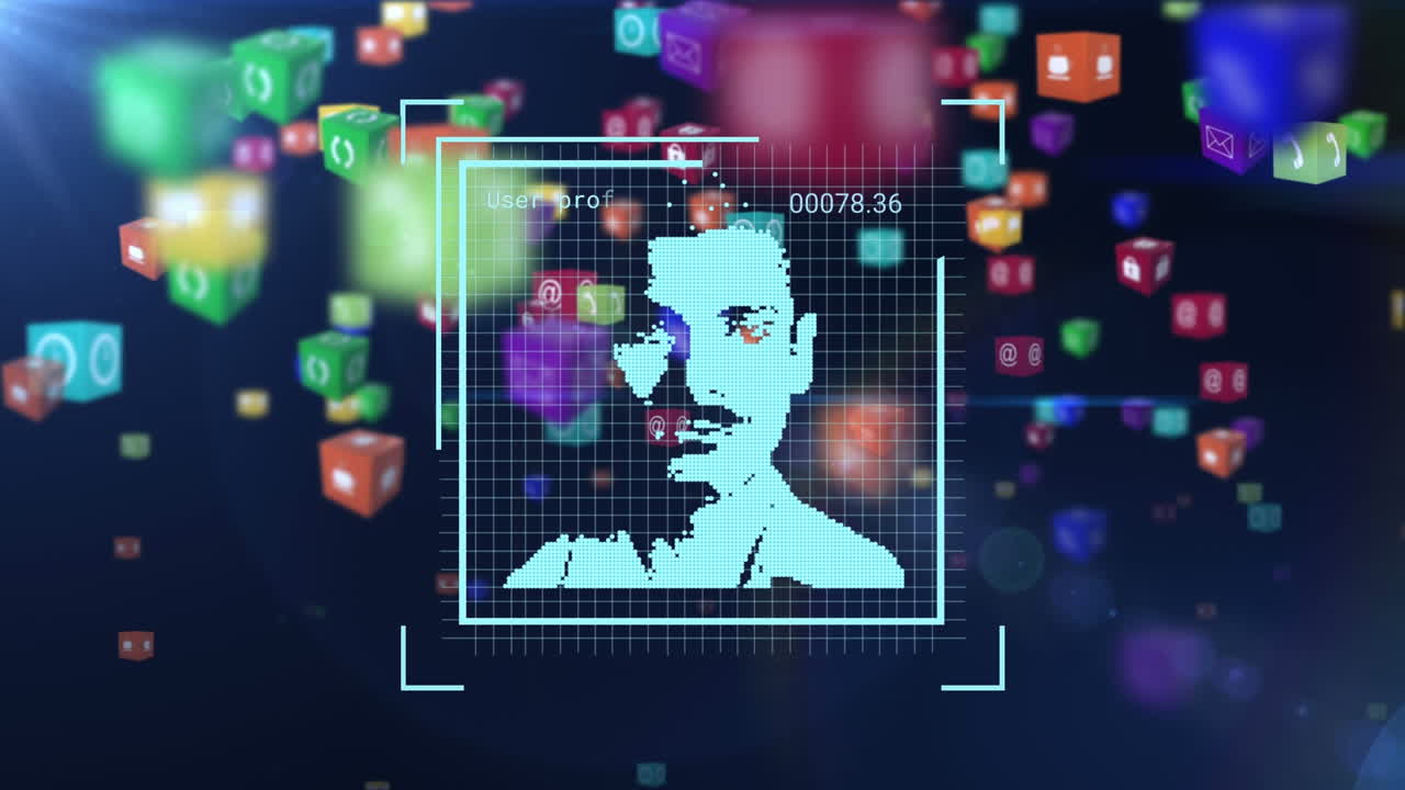 animación de las fotos del usuario sobre fondo marino con iconos coloridos