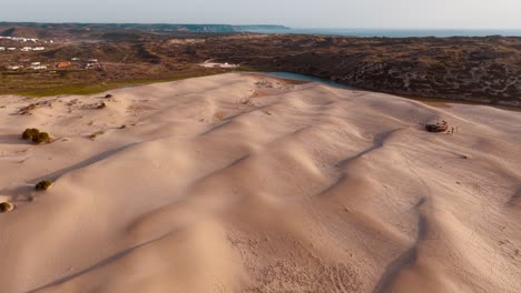 stunning aerial view of sandy dunes along the coast in portugal