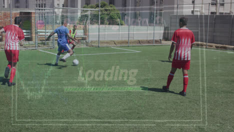 Animación-De-La-Interfaz-Cargando-Datos-Sobre-Diversos-Grupos-De-Futbolistas-Masculinos-En-Acción-En-El-Campo