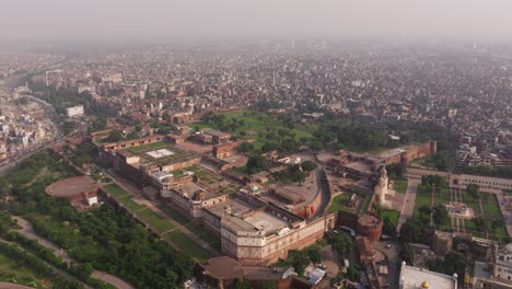 establishing aerial view above lahore fort in downtown lahore, pakistan