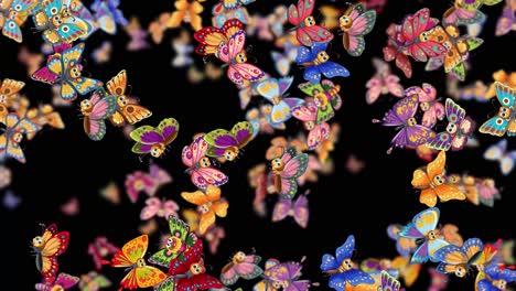 mariposas vibrantes revoloteando contra un fondo negro