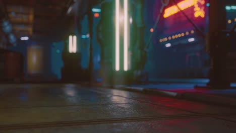 urban nightlife illustrated with neon lights and wet pavement in a vibrant city