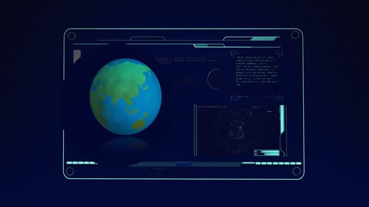 Animation of globe over data processing on black background