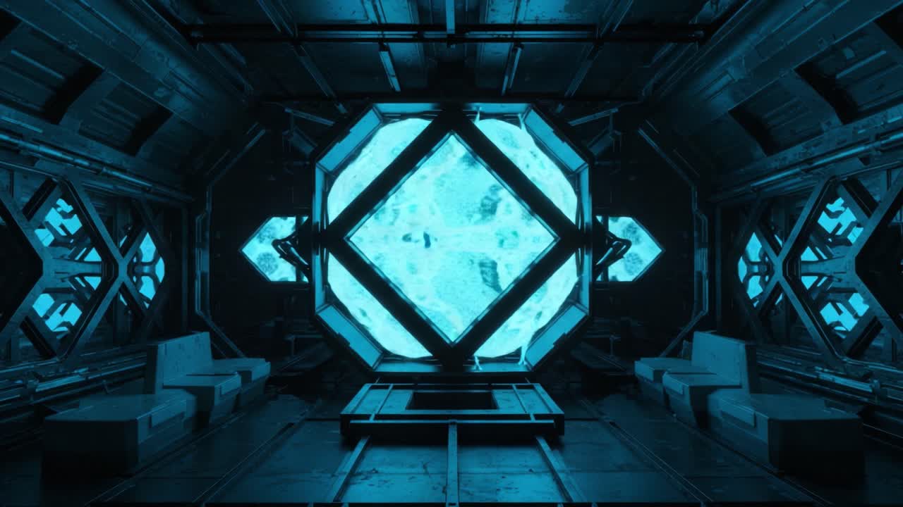 An Immersive Glimpse into a Futuristic Environment Featuring an Intricate Neon Portal Illuminated by Stunning Blue Light Patterns and a High-Tech Aesthetic