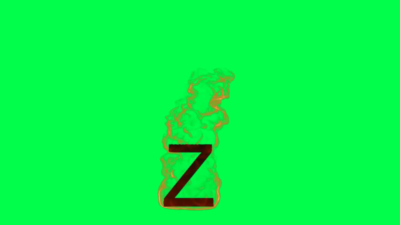 Lettera Z in fiamme su schermo verde