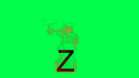 burning letter z on green screen